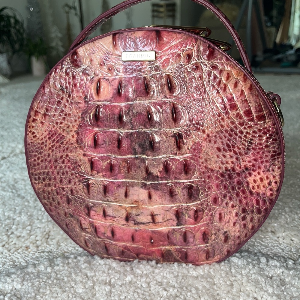 Brahmin Pink Crocodile Embossed Round Bag